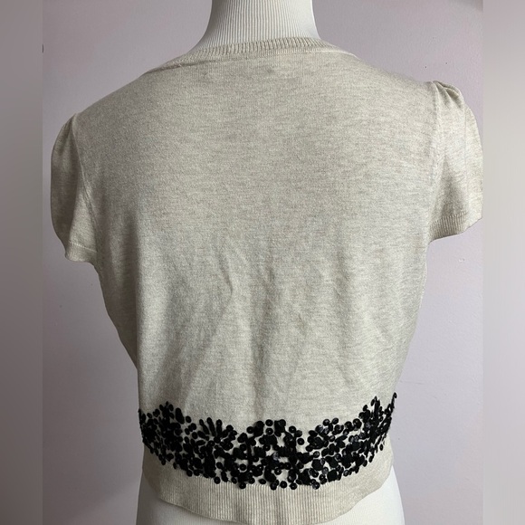 INC Women’s Sweater, Large, Ecru/Black, Sequins, Capped Sleeves, Cropped - Picture 2 of 4
